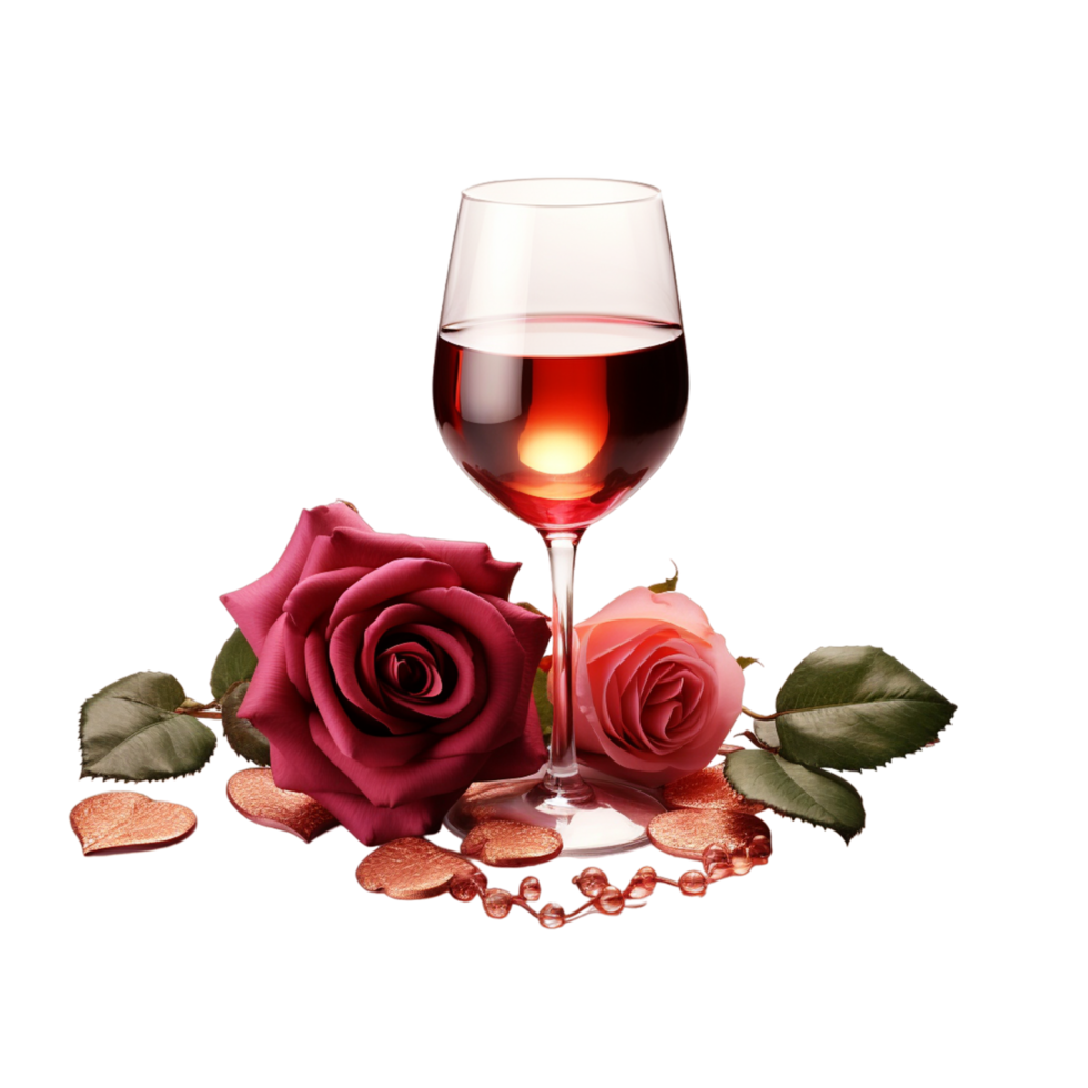 AI generated wine glass with red roses on transparent background png