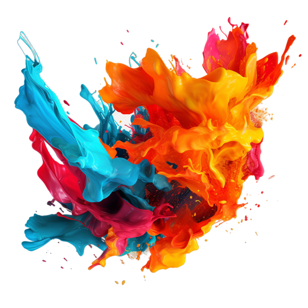 AI generated Vibrant paint splashes merging in water isolated on a transparent background png