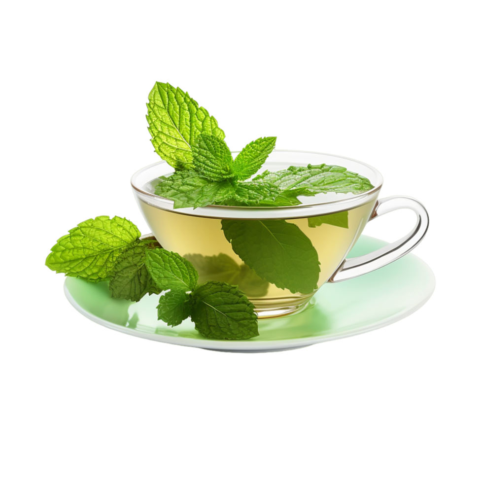 AI generated Tea in cup with leaf mint isolated on transparent background png