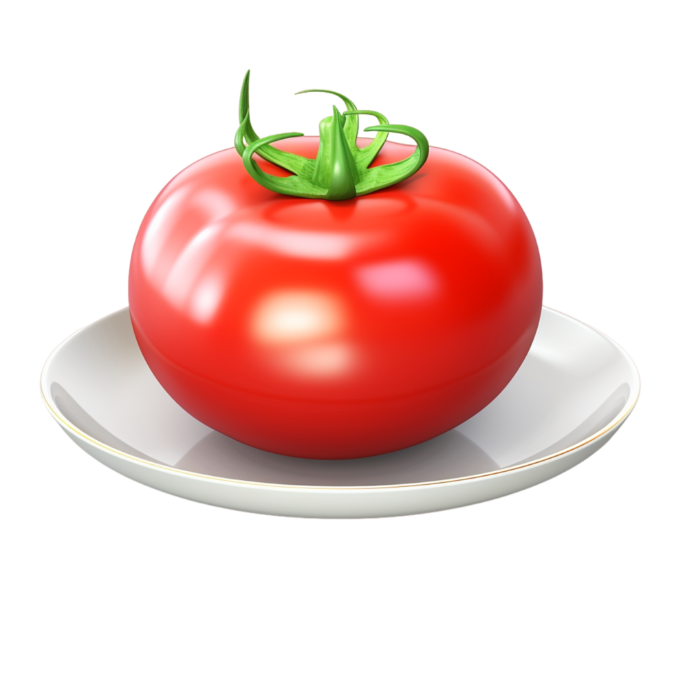 AI generated Juicy delicious tomato lies on beautiful plate png