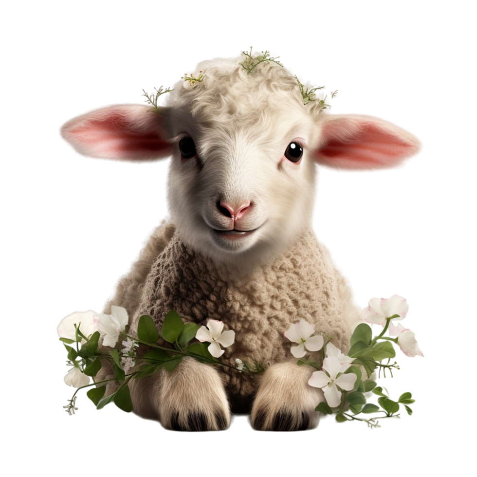 AI generated Happy lamb in the meadow on transparent background png