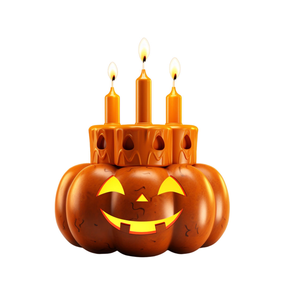 AI generated Halloween pumpkin, Jack O Lantern. Scary orange picture with eyes and candle png