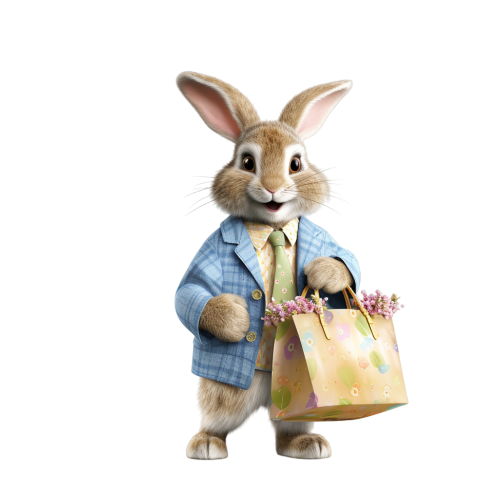AI generated Cute Easter Bunny Holding A Easter Gift Box On Transparent Background png