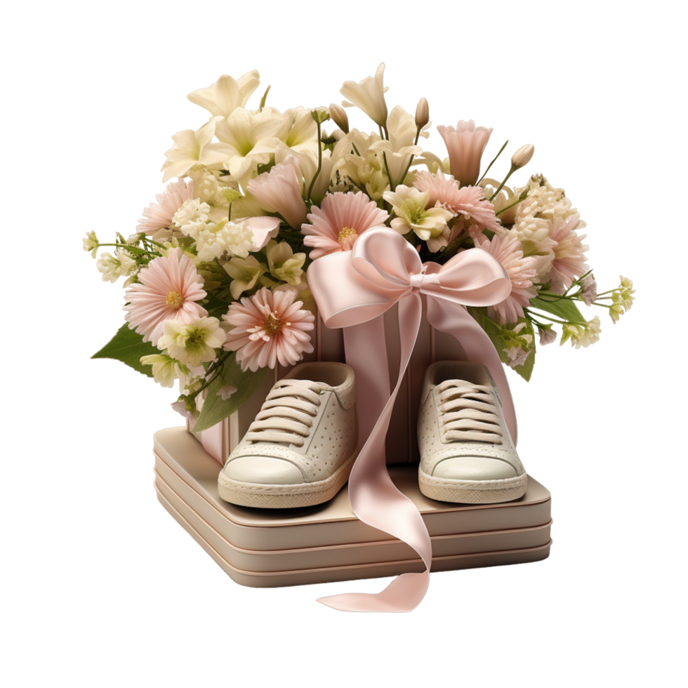 AI generated Baby shoe, pink gift, cute decoration, fashion on transparent background png