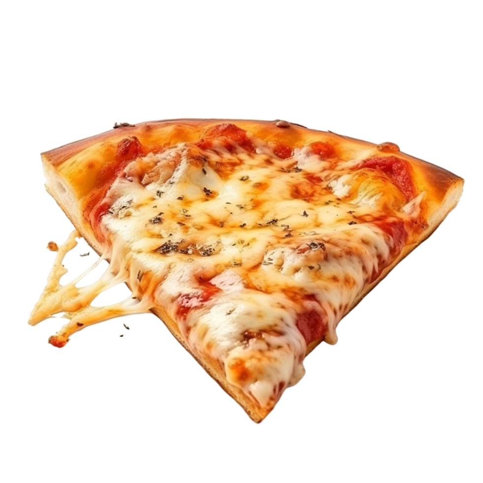 AI generated slice of pizza with melting cheese on transparent background png