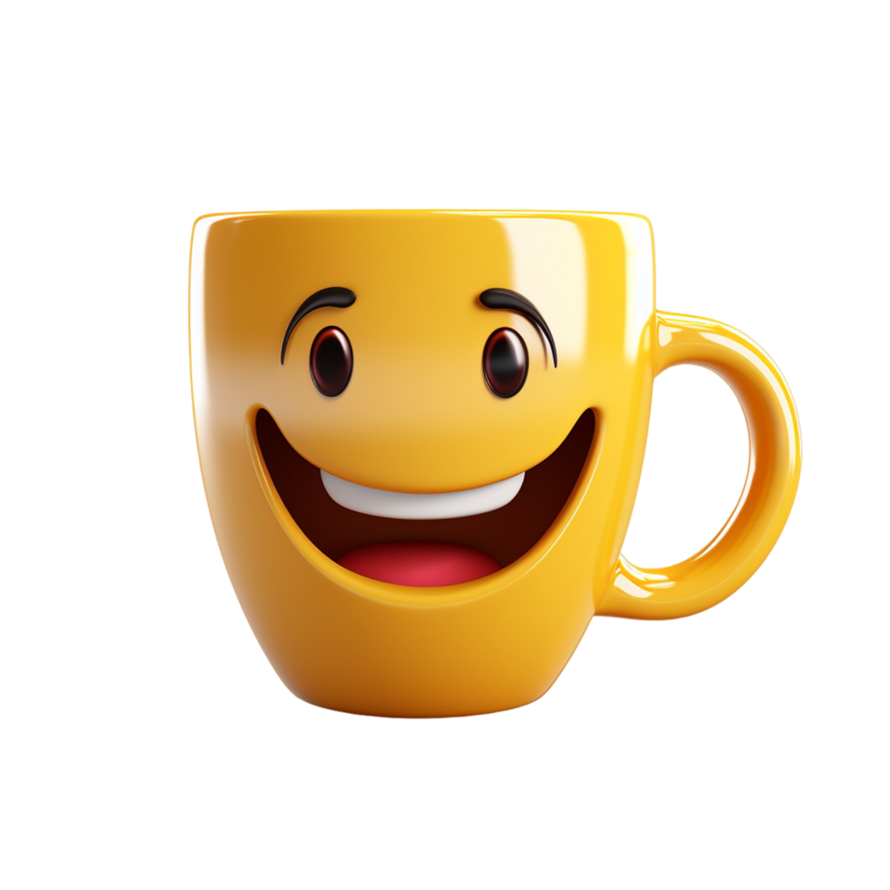 AI generated Cheerful coffee cup character grinning, set on transparent backdrop Ample copy area For Social Media Post Size png