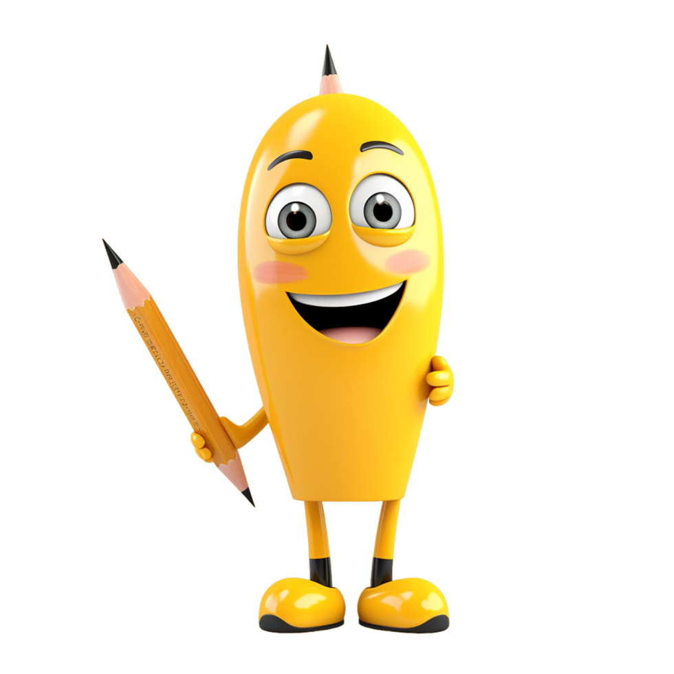 AI generated Cheerful pencil cartoon character on transparent background png