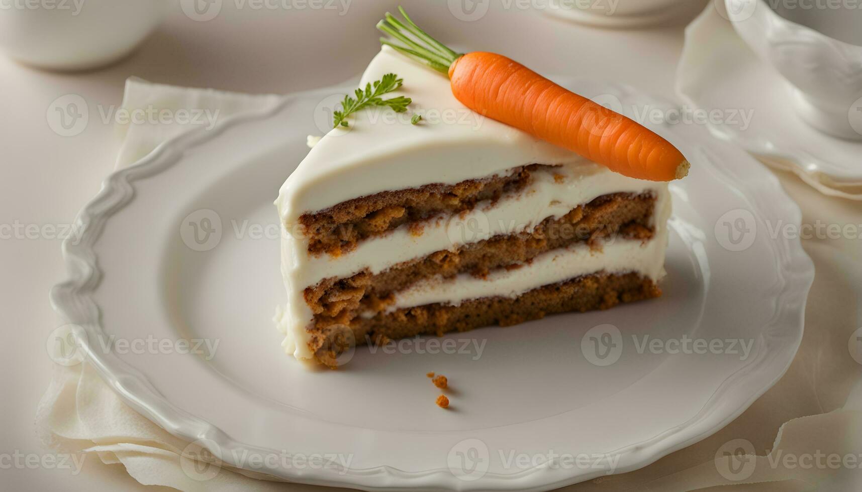 AI generated a piece of carrot cake on a white plate photo