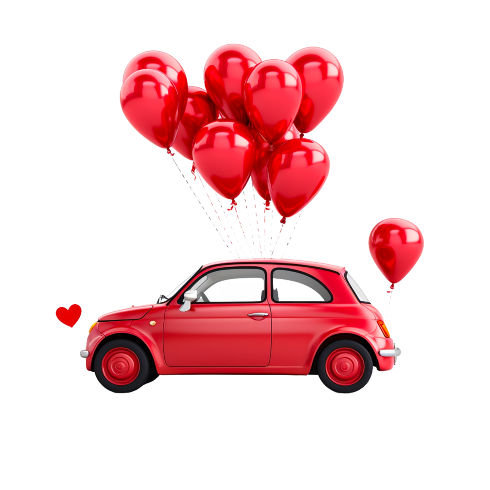 ai generato cartone animato auto con palloncini cuori. sfondo per San Valentino giorno, vacanza Stampa png