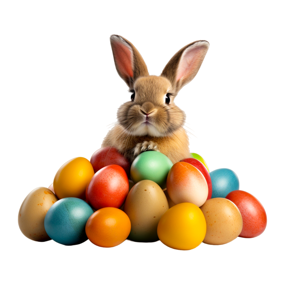 ai genererad söt påsk kanin med ägg isolerat på transparent bakgrund png