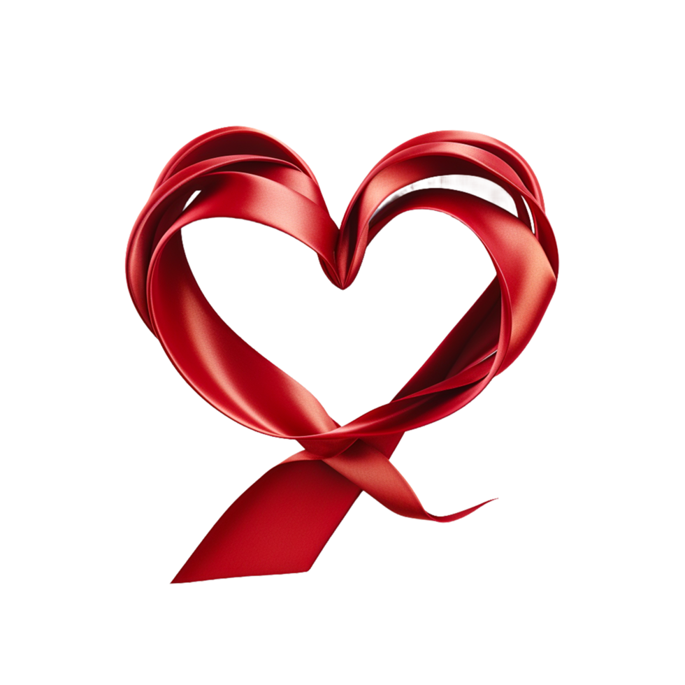 AI generated red shiny heart made with red ribbon on transparent background png