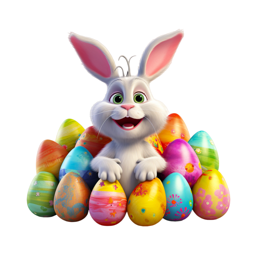 AI generated Easter colored eggs and the Easter happy bunny png