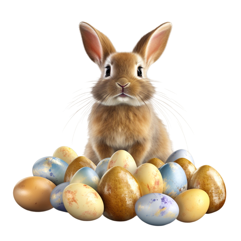 AI generated cute easter bunny with eggs png