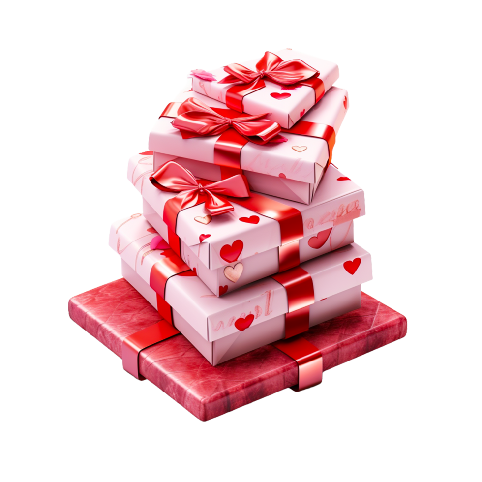 ai generato pila di rosso e rosa regalo scatola con rosso nastro su trasparente sfondo png