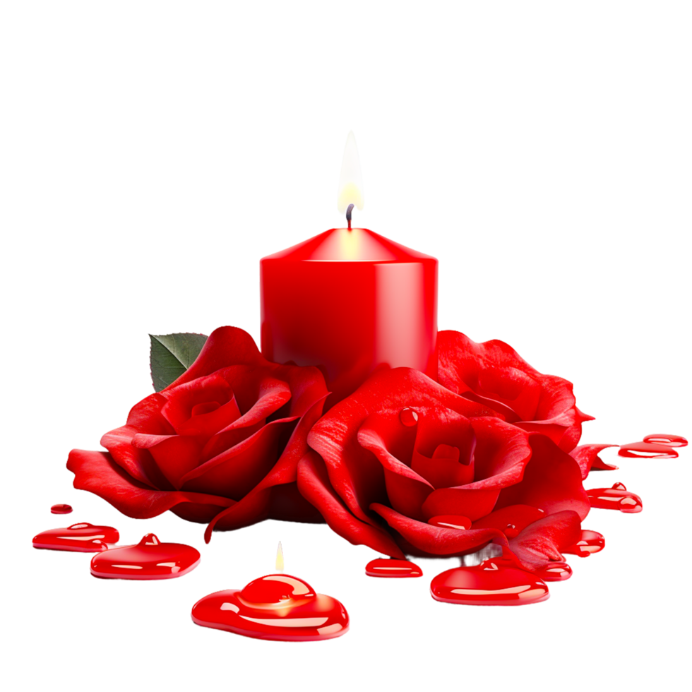 AI generated Red burning candle with rose flower.  Holiday, celebration, December, merry Christmas's png