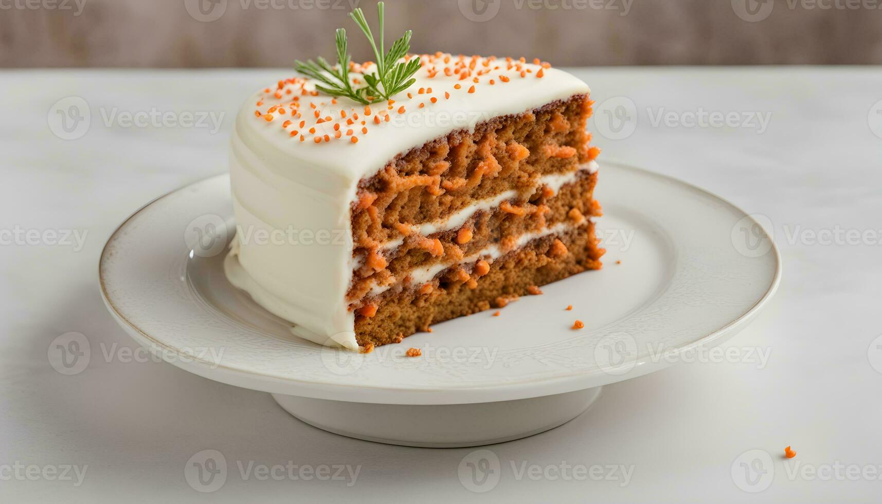 AI generated a slice of carrot cake on a white plate photo