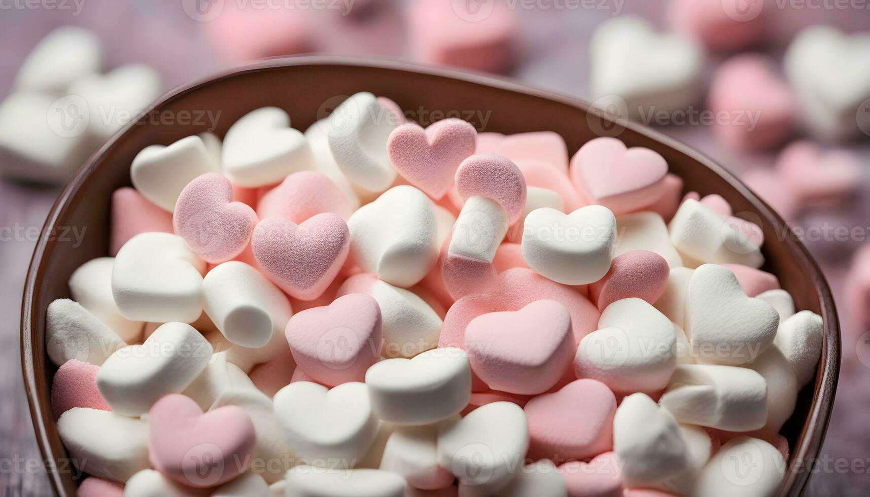 AI generated a bowl of marshmallows with hearts on top photo