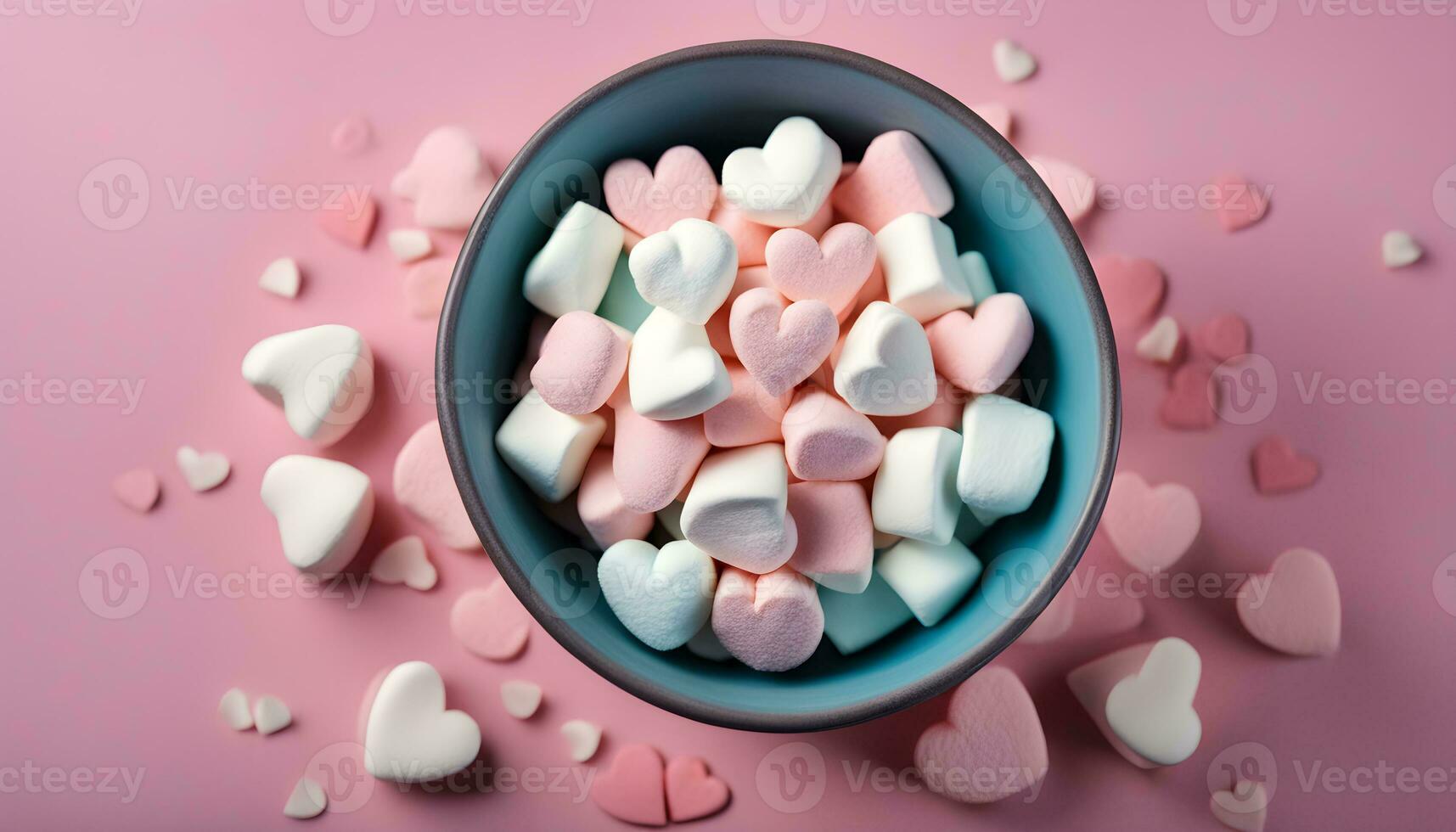 AI generated a bowl of marshmallows on a pink background photo