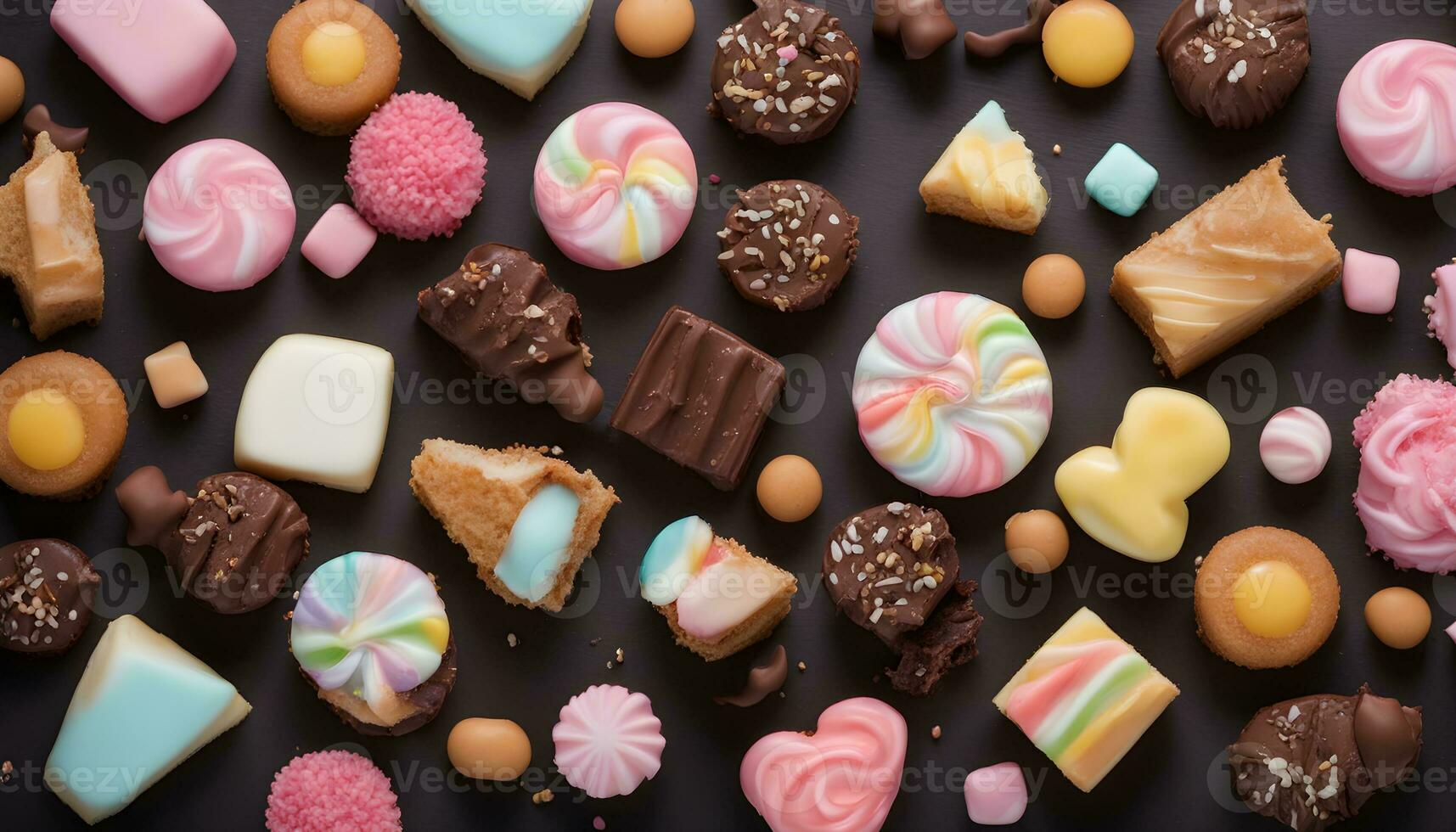 AI generated assorted sweets on a black background photo