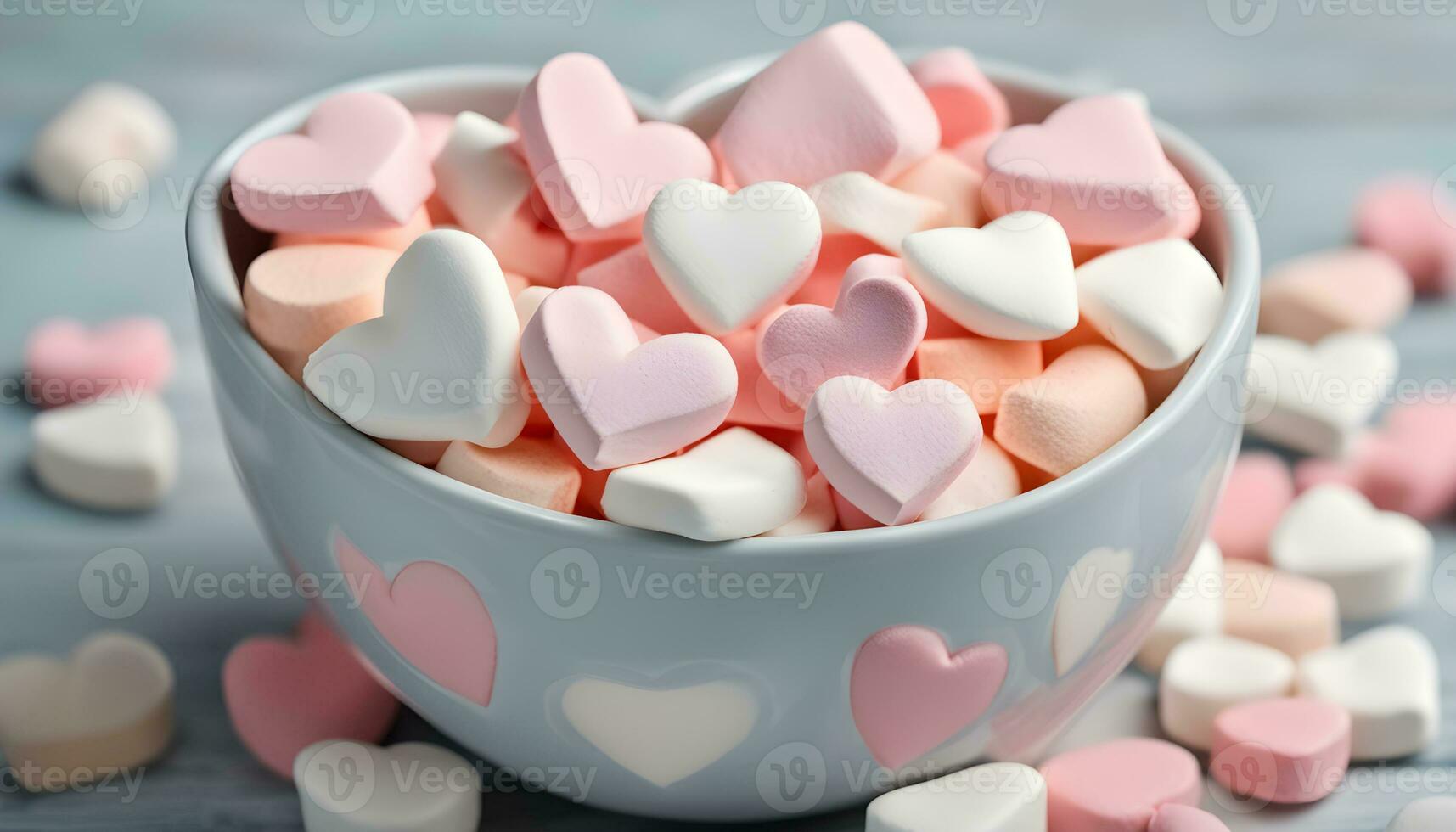 AI generated a bowl filled with marshmallows and hearts photo