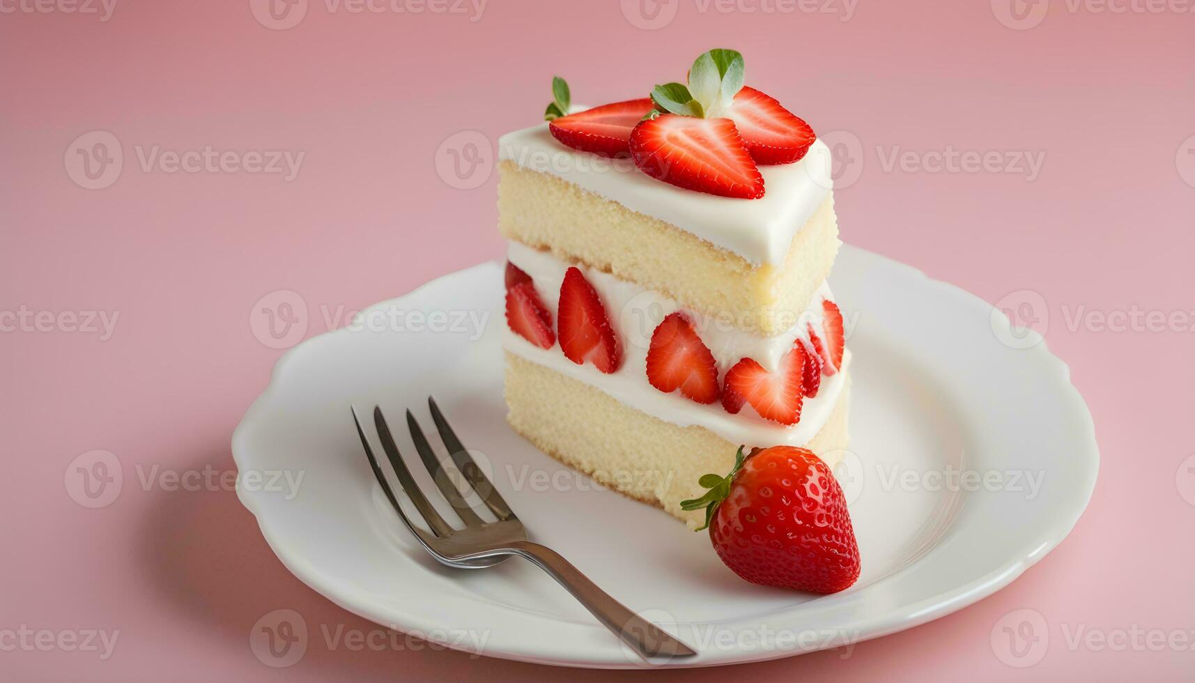 AI generated a slice of cake with strawberries on top photo