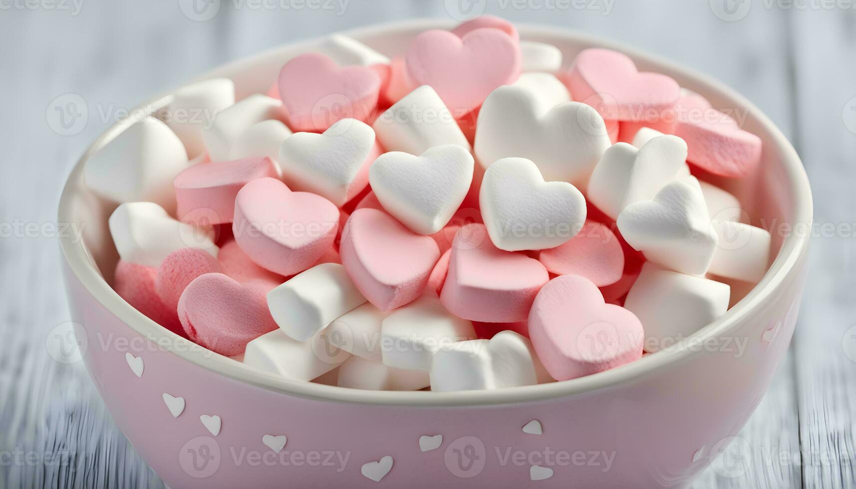 AI generated a bowl filled with marshmallows and hearts photo