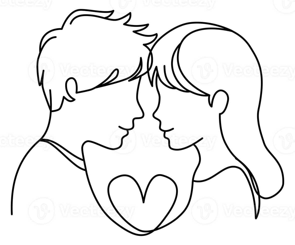 man och flicka kvinna med hjärta i ett kontinuerlig linje teckning png