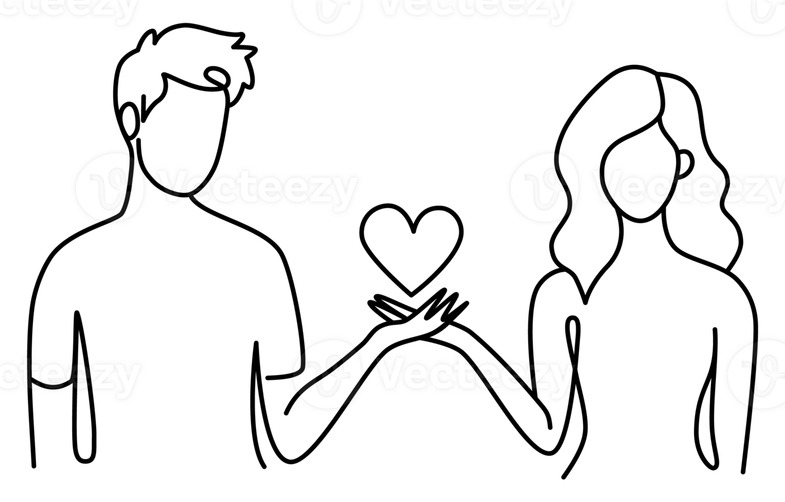 Mens en vrouw paar houden hart in een doorlopend lijn tekening png