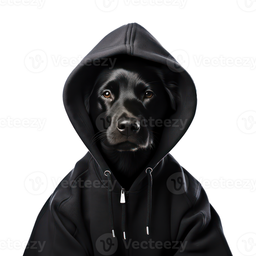 AI generated Portrait of a black funny dog in a hood png