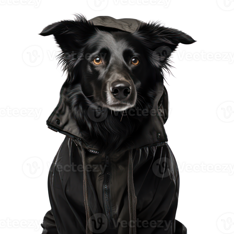 AI generated Portrait of a black funny dog in a hood png