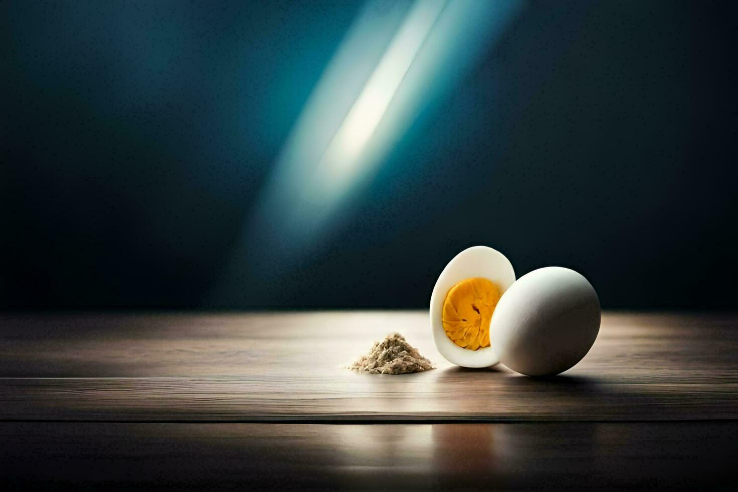 dos difícil hervido huevos en un de madera mesa. generado por ai foto