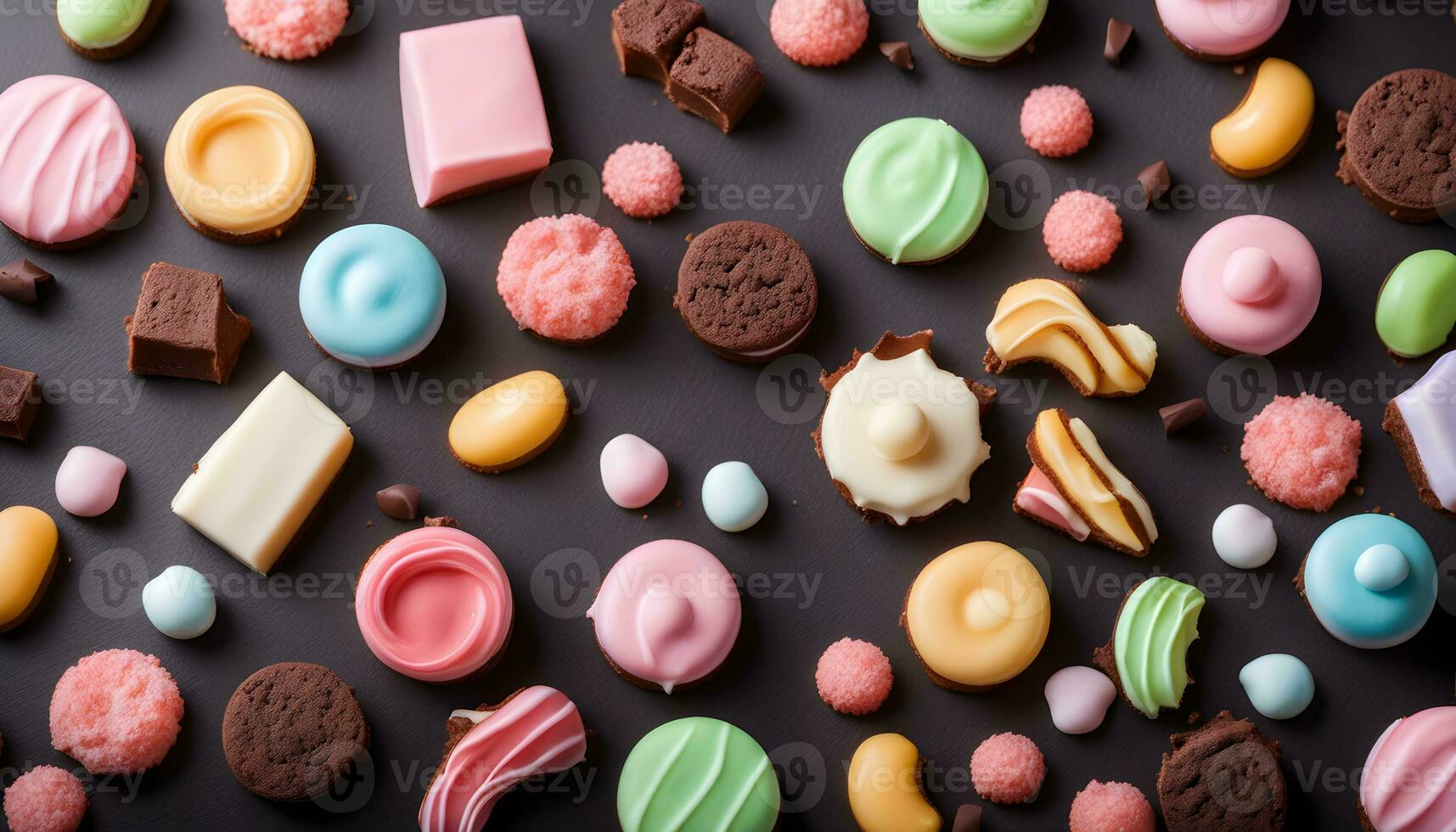 AI generated colorful sweets on a black background photo