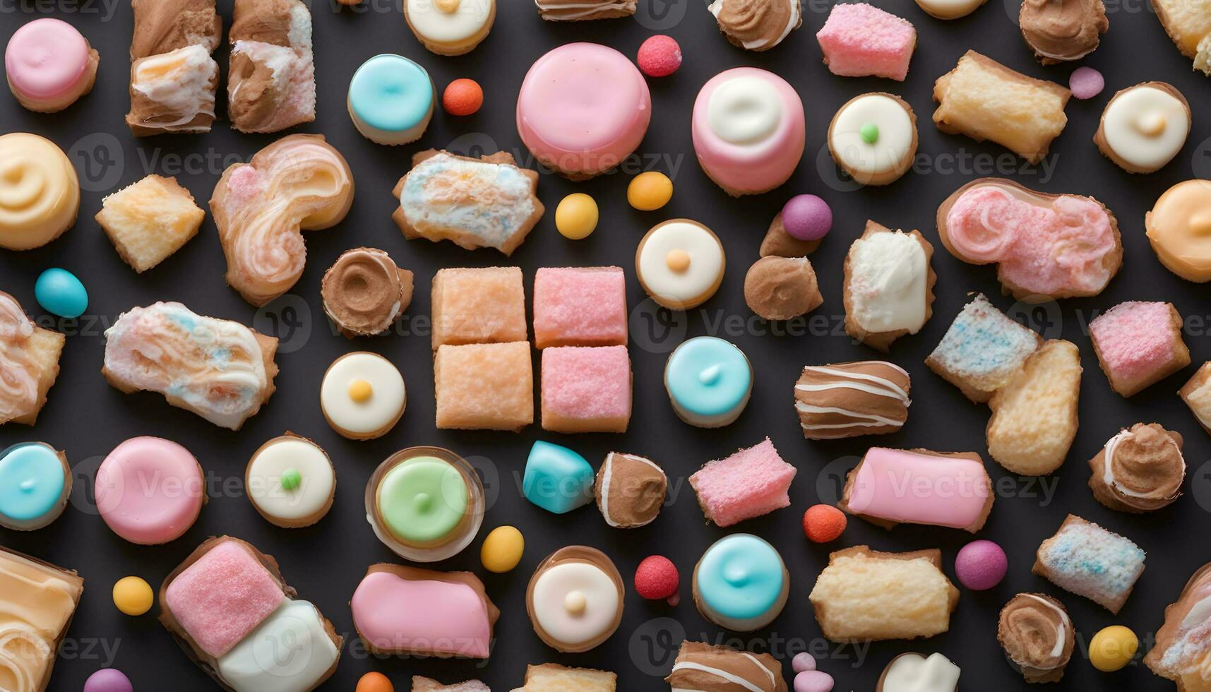 AI generated assorted sweets on a black background photo