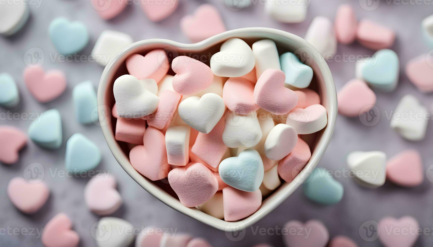 AI generated a bowl of marshmallows in a heart shape photo