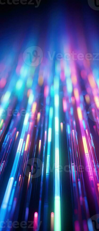 AI generated Futuristic abstract background with bright blue and purple neon beams, symbolizing high-speed data transfer and digital communication. photo