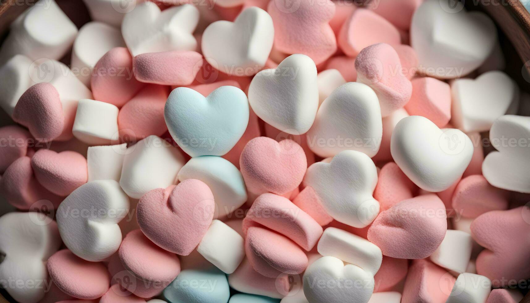 AI generated a bowl full of marshmallows with hearts on top photo