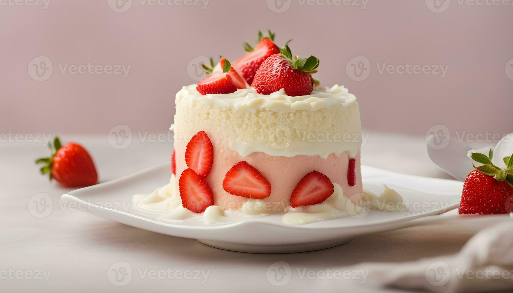 AI generated a small cake with strawberries on top photo