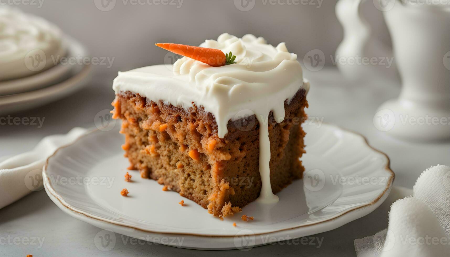 AI generated a piece of carrot cake with cream cheese frosting photo