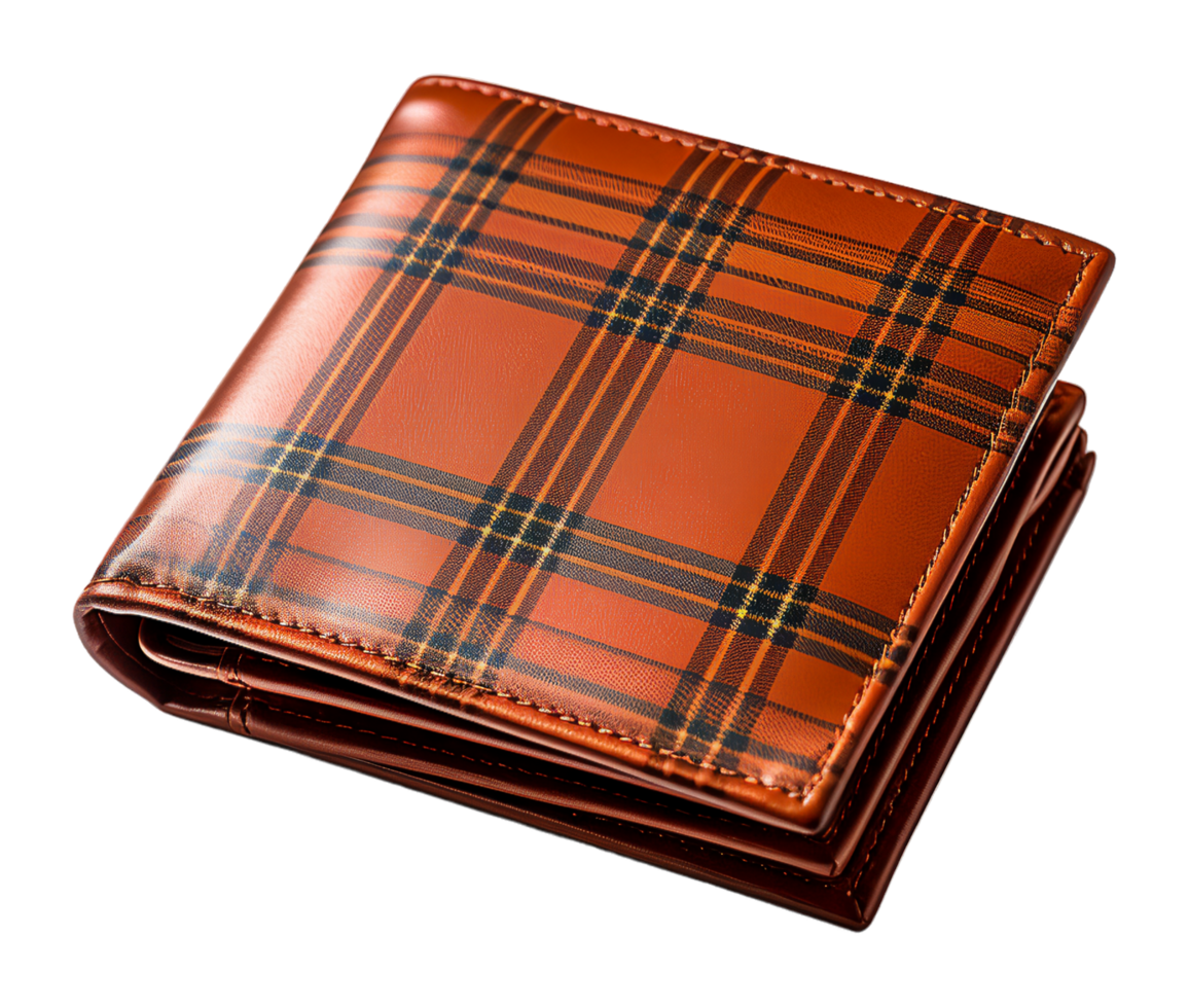 AI generated brown wallet portrait isolated on transparent background, generative ai png