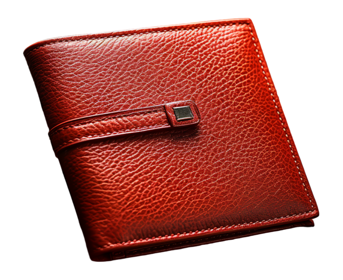 AI generated brown wallet portrait isolated on transparent background, generative ai png