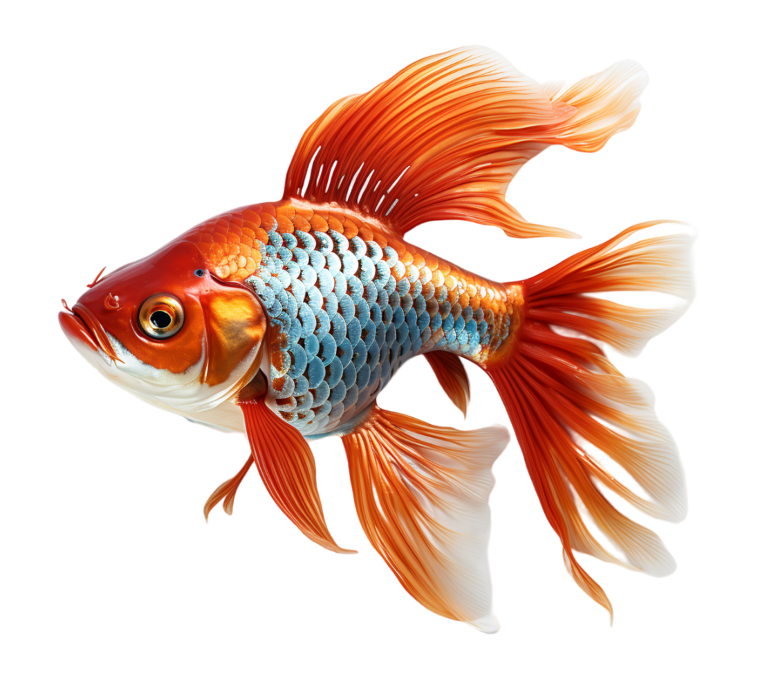 AI generated goldfish portrait design isolated on transparent background, generative ai png