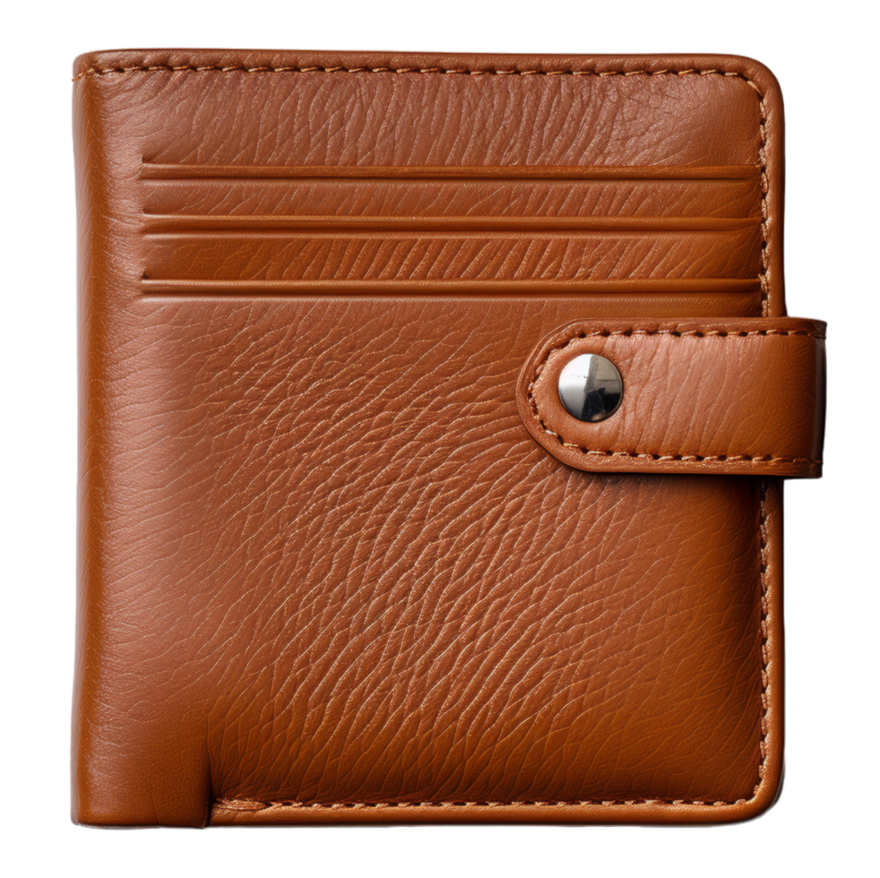 AI generated brown wallet portrait isolated on transparent background, generative ai png