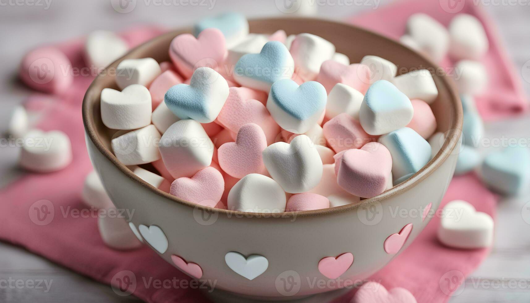 AI generated a bowl filled with marshmallows and hearts photo