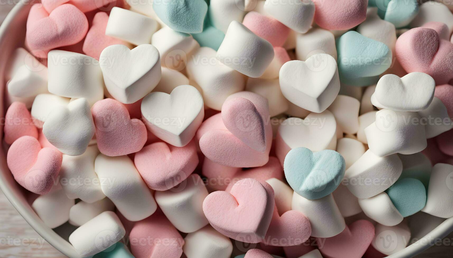 AI generated a bowl full of marshmallows with hearts on top photo