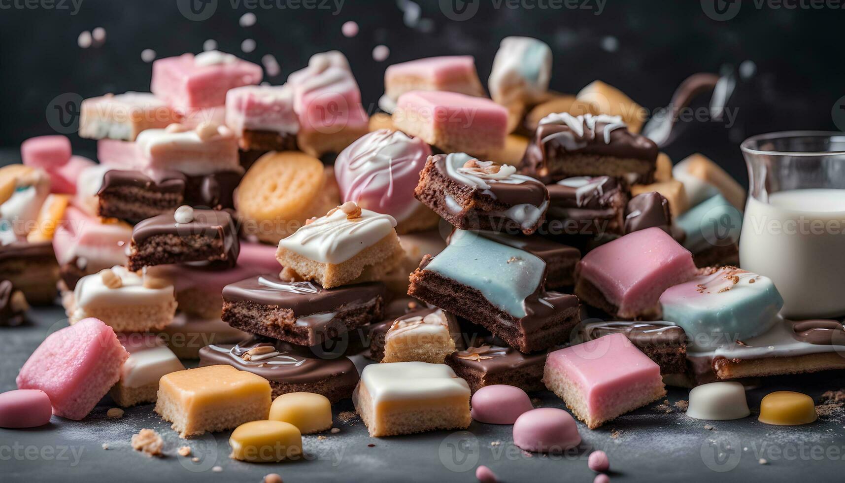 AI generated a pile of colorful cookies and milk photo