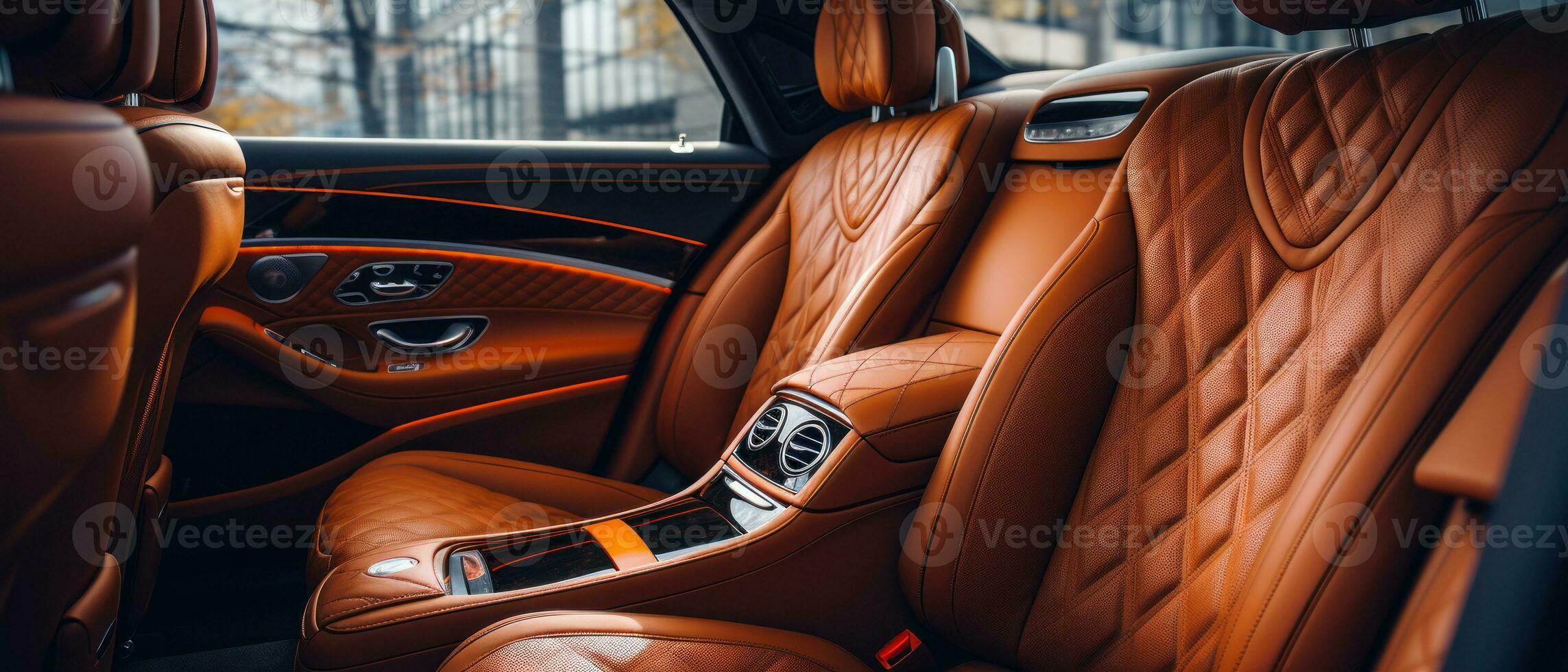 AI generated Luxury car interior with tan leather seats, classic elegance. AI generative. photo