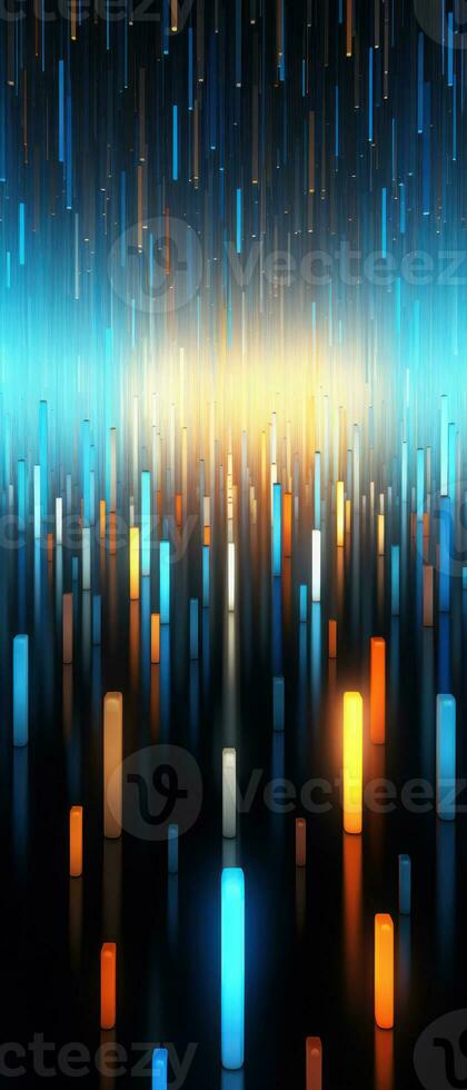 AI generated Dynamic, vertical stripe design with a luminous, digital glow on a dark backdrop. photo