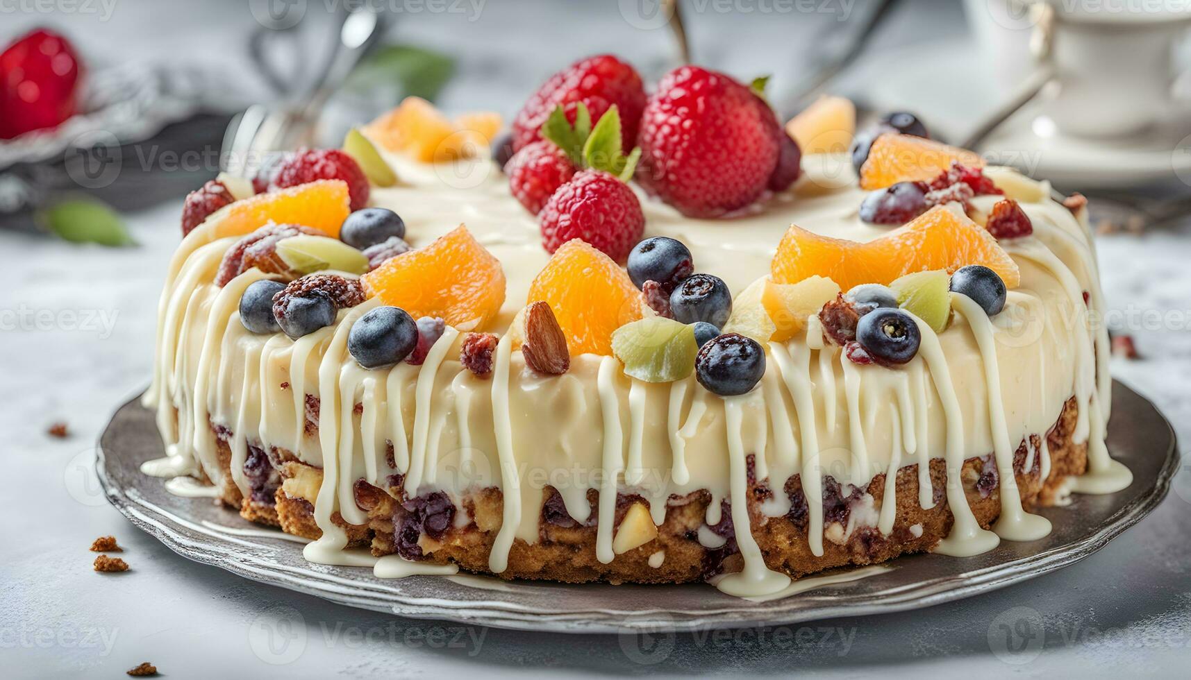 AI generated a cake with fruit and cream on top photo