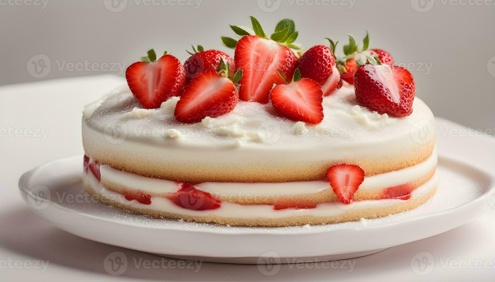 ai generado un fresa pastel con crema Crema y fresas foto