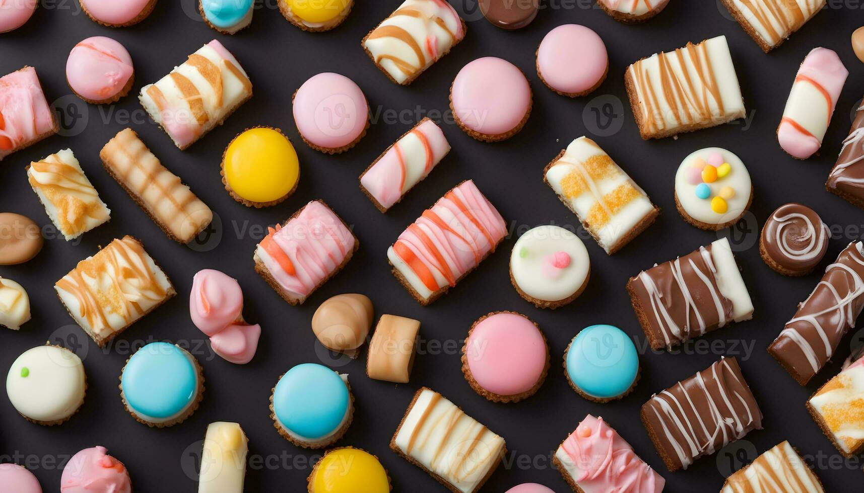 AI generated assorted sweets on a black background photo